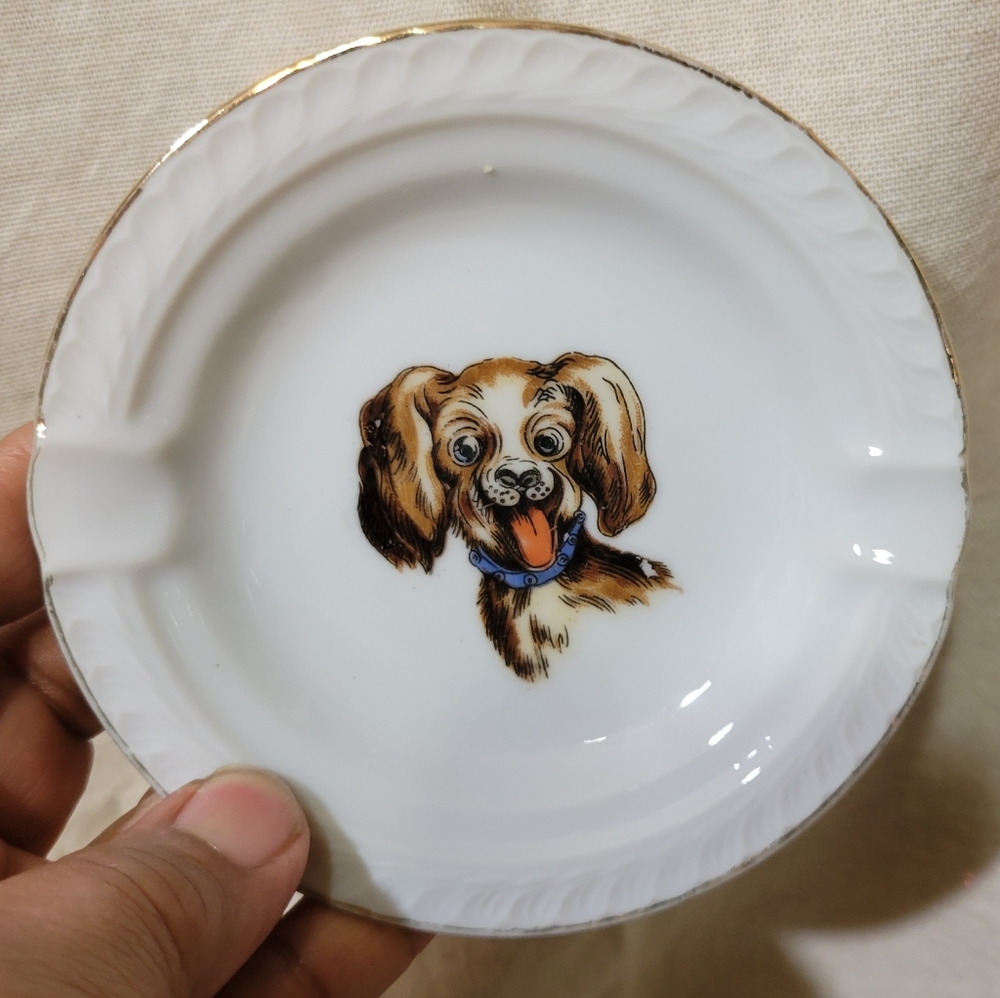 Vintage Small MCM Cocker Spaniel Made in Japan Porcelain Ashtray
